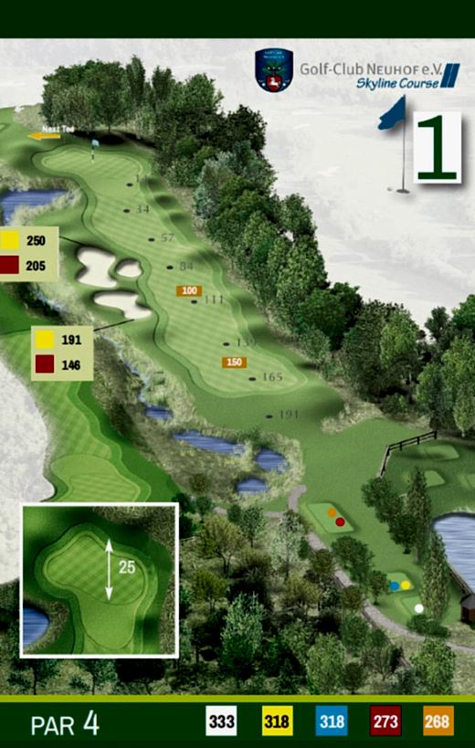 golfclubneuhof golfanlage platzuebersicht skyline course loch 1