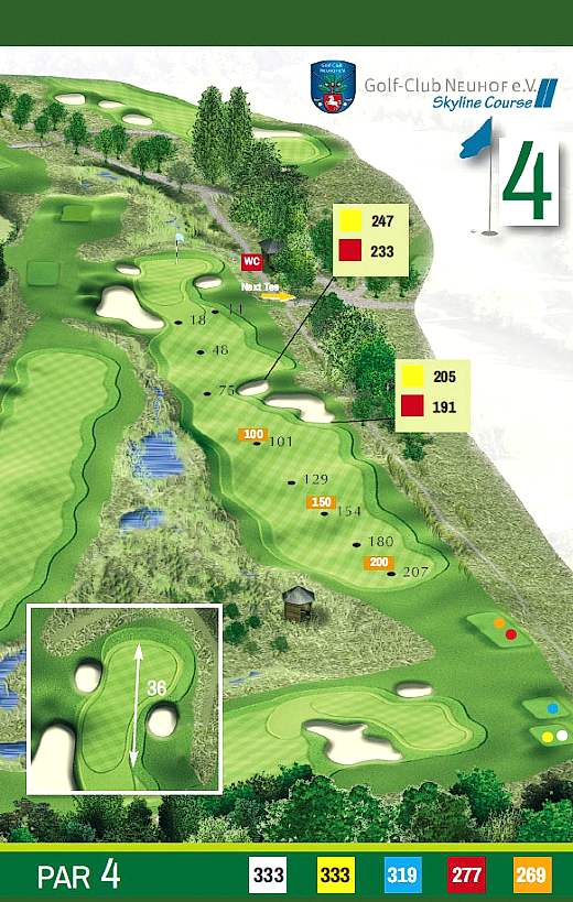 golfclubneuhof golfanlage platzuebersicht skyline course loch 4