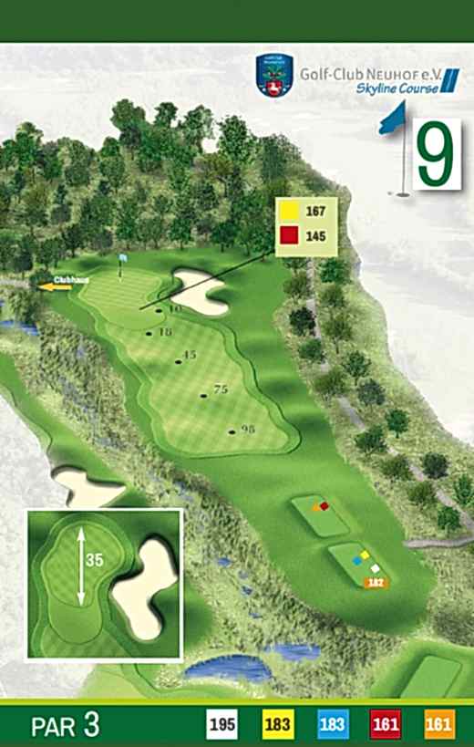 golfclubneuhof golfanlage platzuebersicht skyline course loch 9